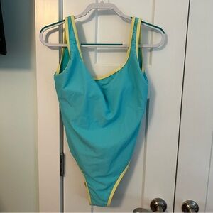 LainSnow Turquoise One-Piece Swimsuit with Yellow Trim